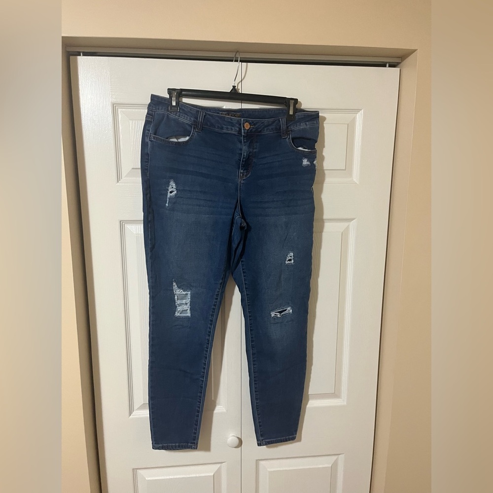 Maurices Dark Blue Distressed Skinny Jeans